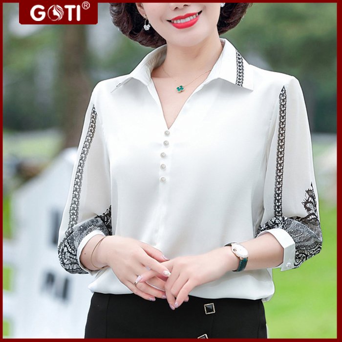 Mô tả Áo Trung Niên Nữ Dáng Suông Rộng Bigsize Kiểu Cổ Sơ Mi Tay Lững Tặng Mẹ U40-50 GOTI 3A26 3A27 3A33 - 1