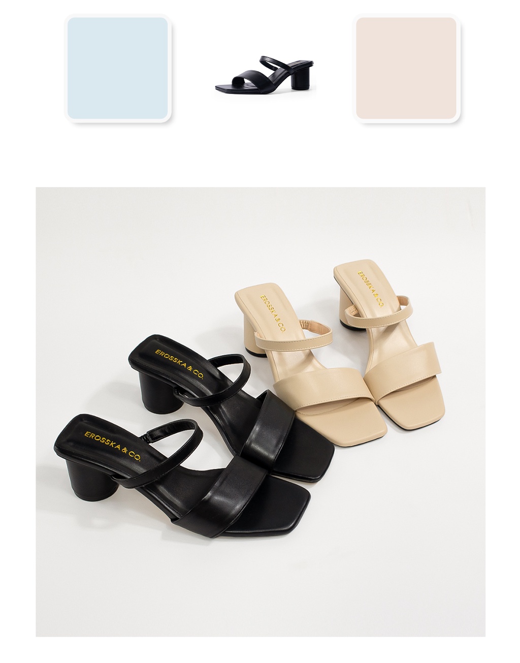 Mô tả Giày sandal cao gót Erosska mũi vuông phối gót tròn cao 5m màu kem _ EB026 - 2