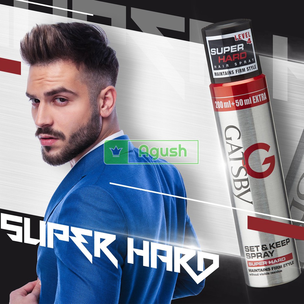 Keo xịt tóc nam nữ thơm mềm giữ nếp không cứng chính hãng Gatsby Hair Spray Super Hard chai 250ml tạo nếp không bết dính
