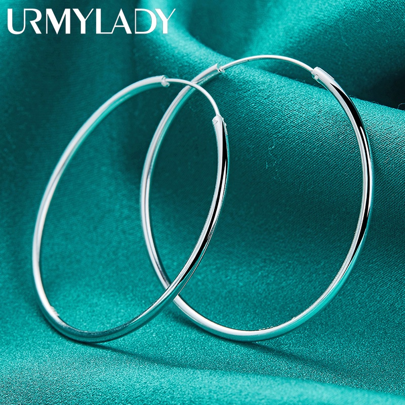 Urmylady Bạc 925 Mịn 35mm Vòng Tròn Bông Tai Nữ Thời Trang Cưới Đính Hôn Quyến Rũ Trang Sức
