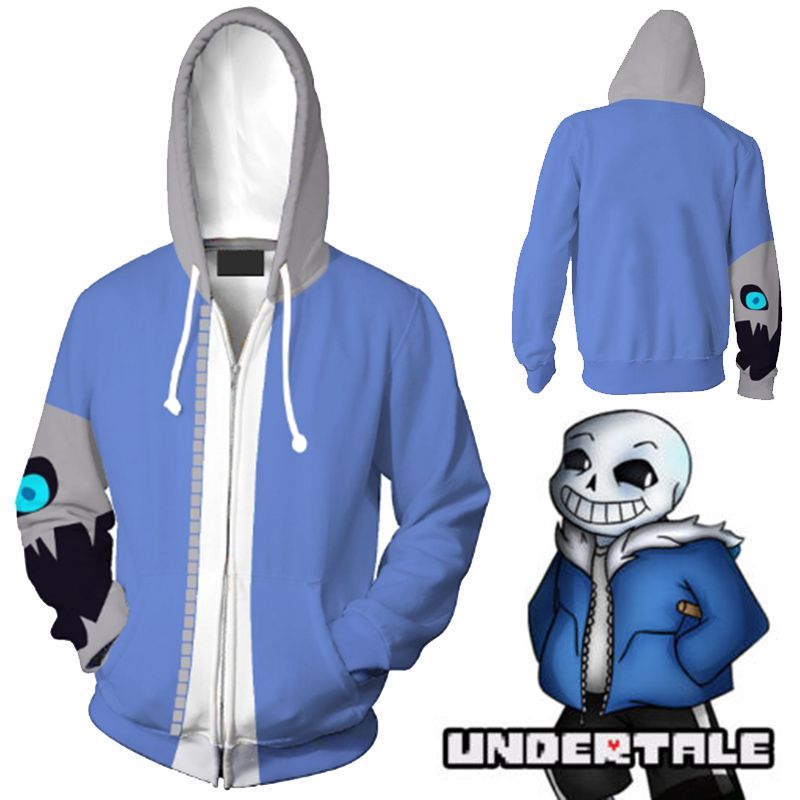 Áo khoác cosplay Sans Undertale có dây kéo và mũ trùm đầu, phù hợp Halloween và Giáng sinh