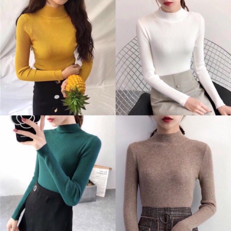 Áo Len Tăm Cổ 3 Phân💚CAM KẾT CHUẨN💚Áo len cổ 3p Len Quảng Châu 3cm 12 màu (tuyến   )
