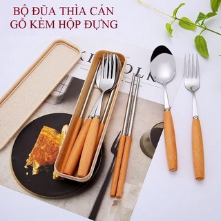 Bộ 3 món đũa thìa dĩa inox cá nhân cao cấp tặng hộp đựng kèm