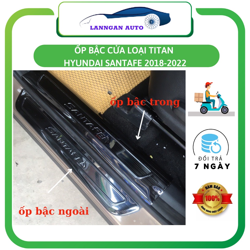 Ốp bậc cửa xe Hyundai Santafe 2018 - 2020, 2021- 2023, Chất liệu Titan chuẩn nhất thị trường