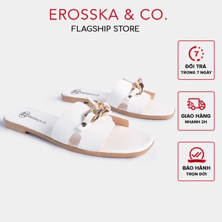 Dép nữ thời trang đế bằng Erosska mũi vuông quai xích ver 2 màu trắng - DE042
