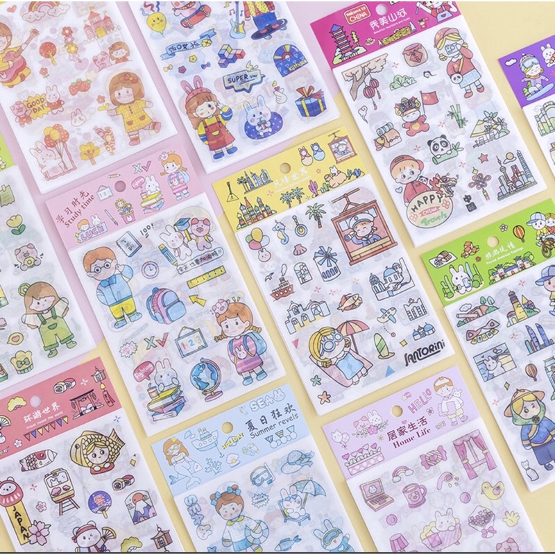 Set sticker 4 tờ hình dán nhiều màu và chủ đề khác nhau có viền cắt sẵn ...
