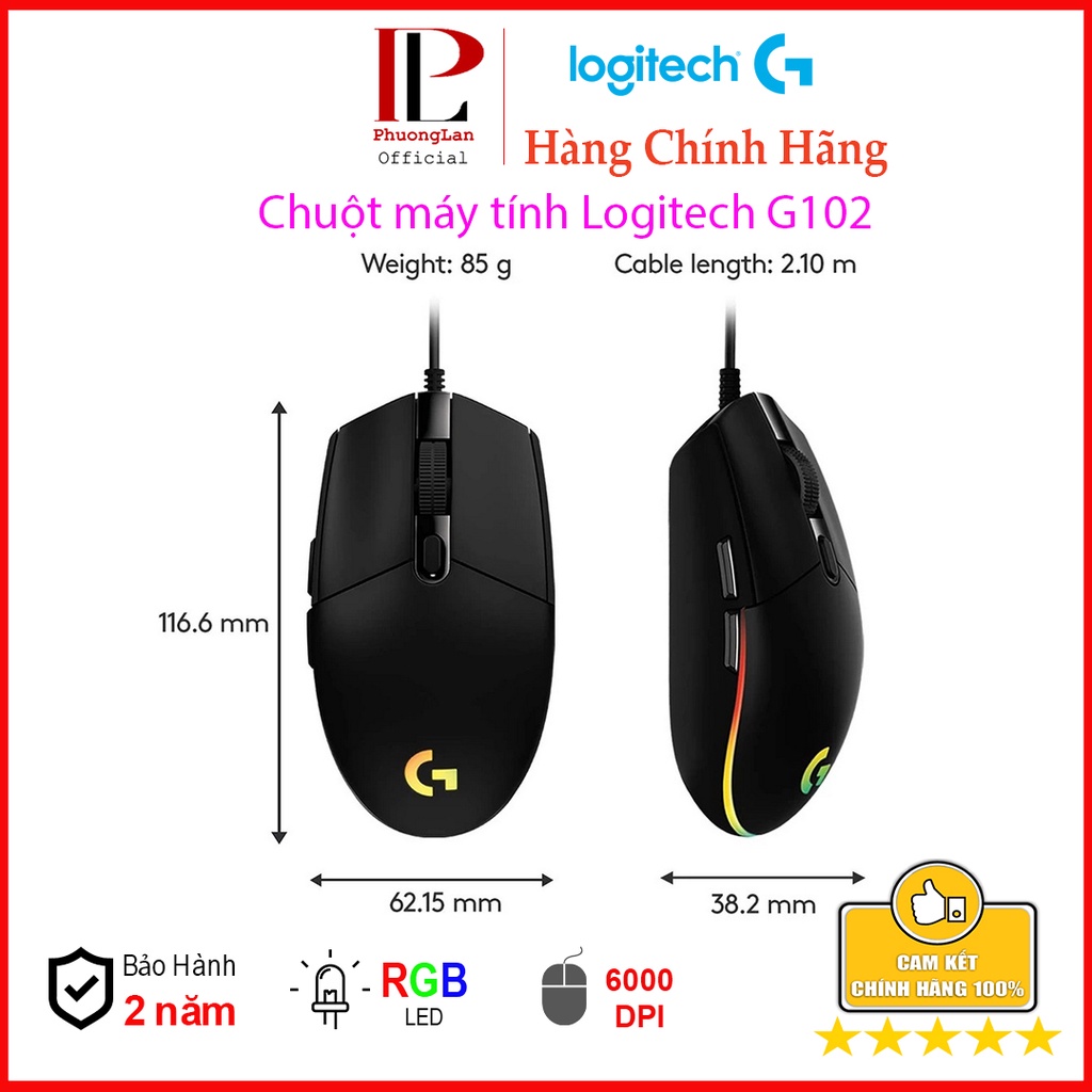 Chuột Máy Tính Logitech G102 Gaming Led Rgb Có Dây Cổng Kết Nối Usb Hàng Chính Hãng Bảo Hành