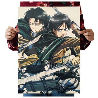 Poster giấy kraft cỡ lớn hình phim Attack On Titan dùng trang trí phòng