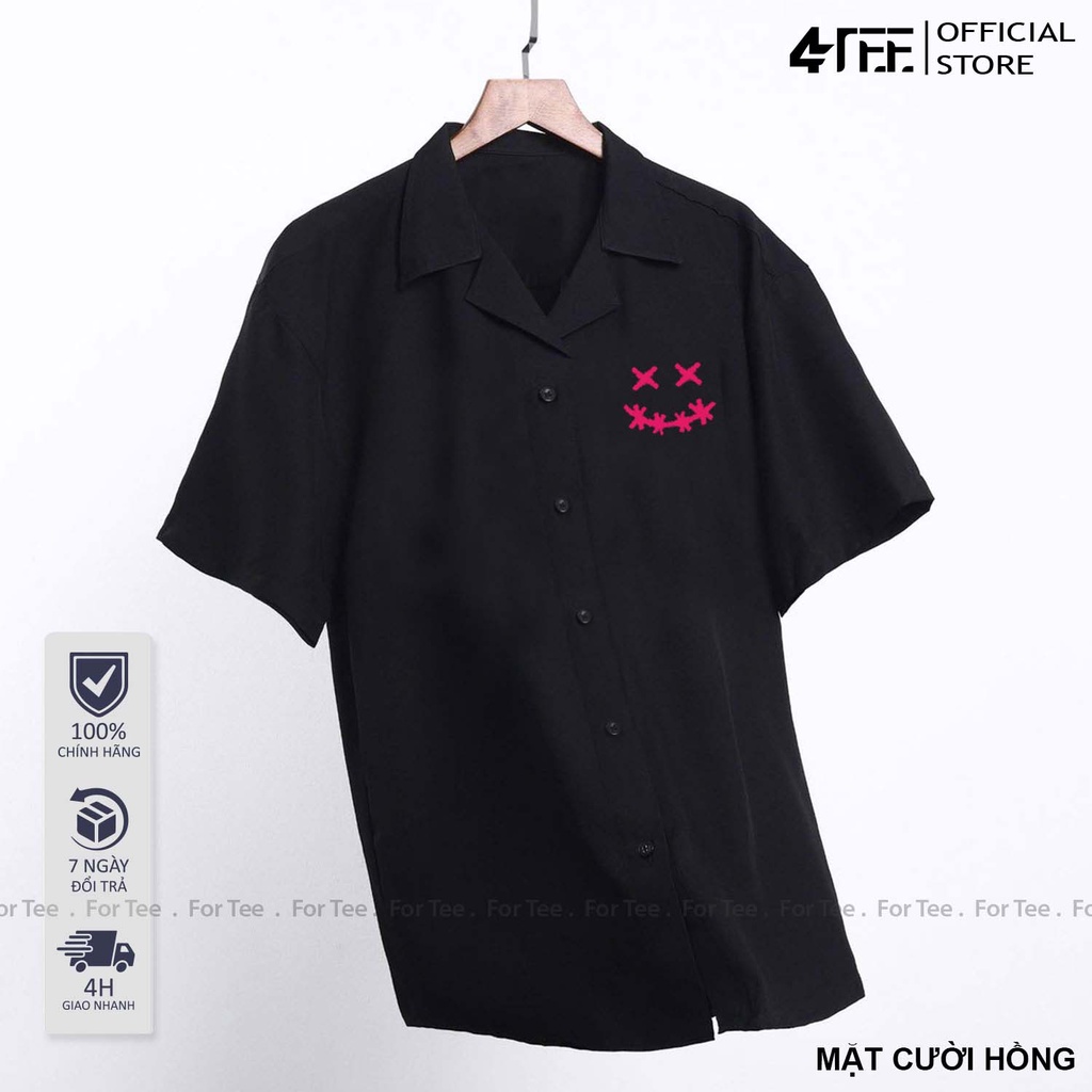 Áo sơ mi Basic Unisex form rộng , cổ vest -NGỰC MẶT CƯỜI HỒNG