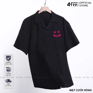 Áo sơ mi Basic Unisex form rộng , cổ vest -NGỰC MẶT CƯỜI HỒNG