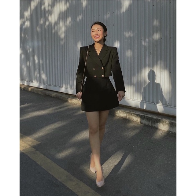 Bộ -Áo blazer nữ & Chân váy [MAY THEO SỐ ĐO] - chất liệu cao cấp, 2 lớp, lót lụa mềm, màu ĐEN - Tiệm may Diluclothing