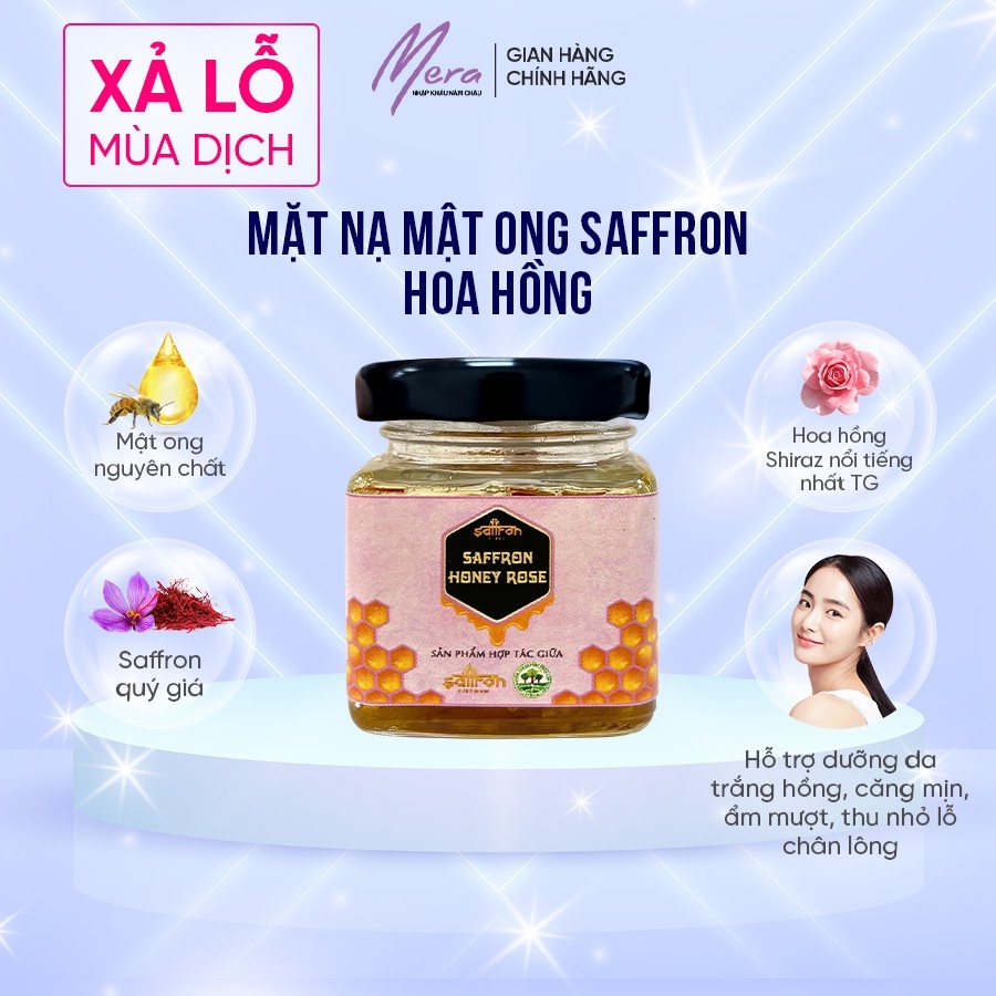Mặt nạ mật ong saffron hoa hồng Saffron Việt Nam Lọ Thủy Tinh 50ml