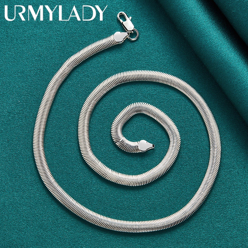 URMYLADY Bạc 925 Dây Xích Rắn Phẳng 16 / 18 / 20 / 22 / 24 / 26 Inch Vòng Cổ Dành Cho Nam Nữ Tiệc Cưới Trang Sức Thời Trang
