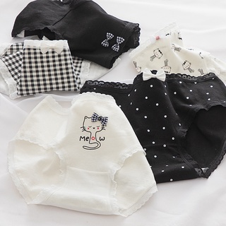 Quần Lót cotton In Hình Mèo Trắng Đen Đơn Giản Dễ Thương Cho Nữ