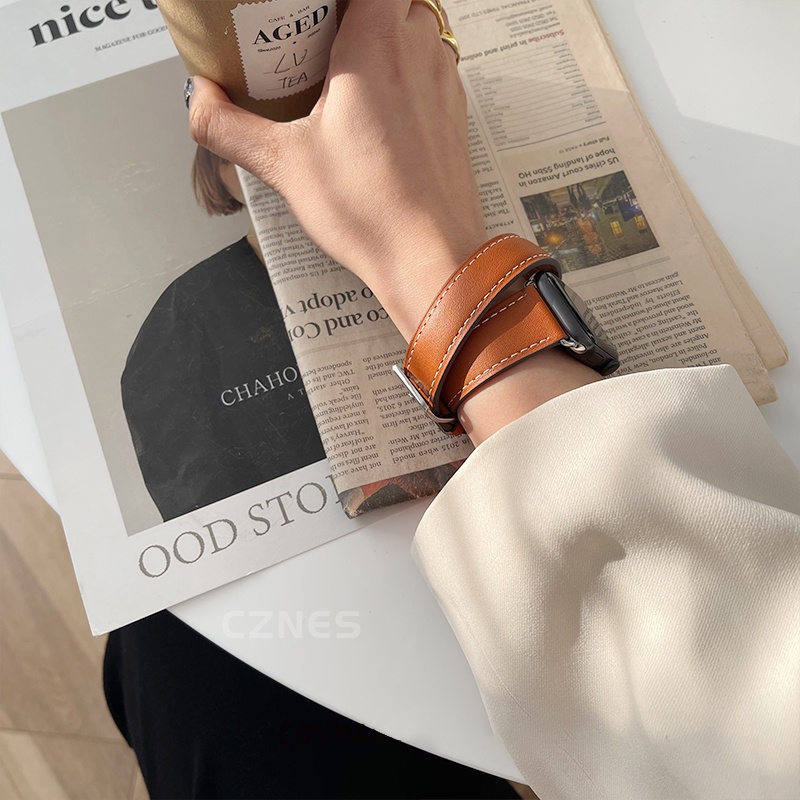 Dây đeo bằng da cổ điển đôi dành cho nữ Thích hợp cho Apple Watch S11 SE3 Ultra3 S10 S9 S8 SE S7 S6 Ultra 49mm 46mm 42mm 40mm 44mm 41mm 45mm Dây đeo cổ tay