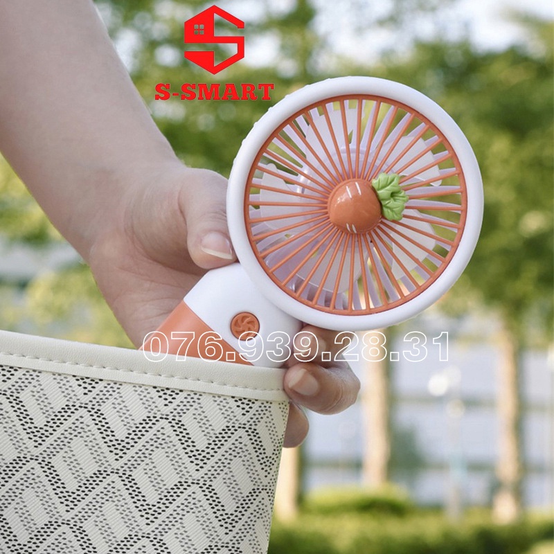 Quạt Mini Cầm Tay, Quạt Cầm Tay Mini Có Đế Để Bàn , 3 Chế Độ Gió, Nhỏ Gọn, Tiện Lợi, Pin 2 - 4 Tiếng