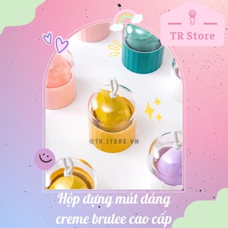 Hộp đựng mút dáng creme brulee cao cấp, case chống bụi dành cho mút trang điểm