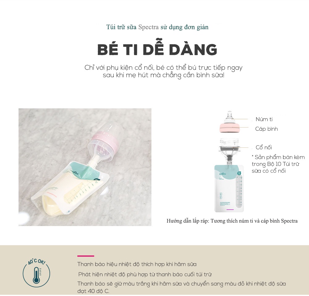 Mô tả Túi trữ sữa cảm biến nhiệt Spectra 200ml (có nắp vặn) - 3