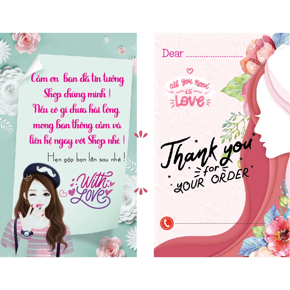 (NEW) 100 THẺ CẢM ƠN, Thiệp cám ơn, Thankyoucard cho shop bán hàng online bìa cứng  Size 9x5.4cm