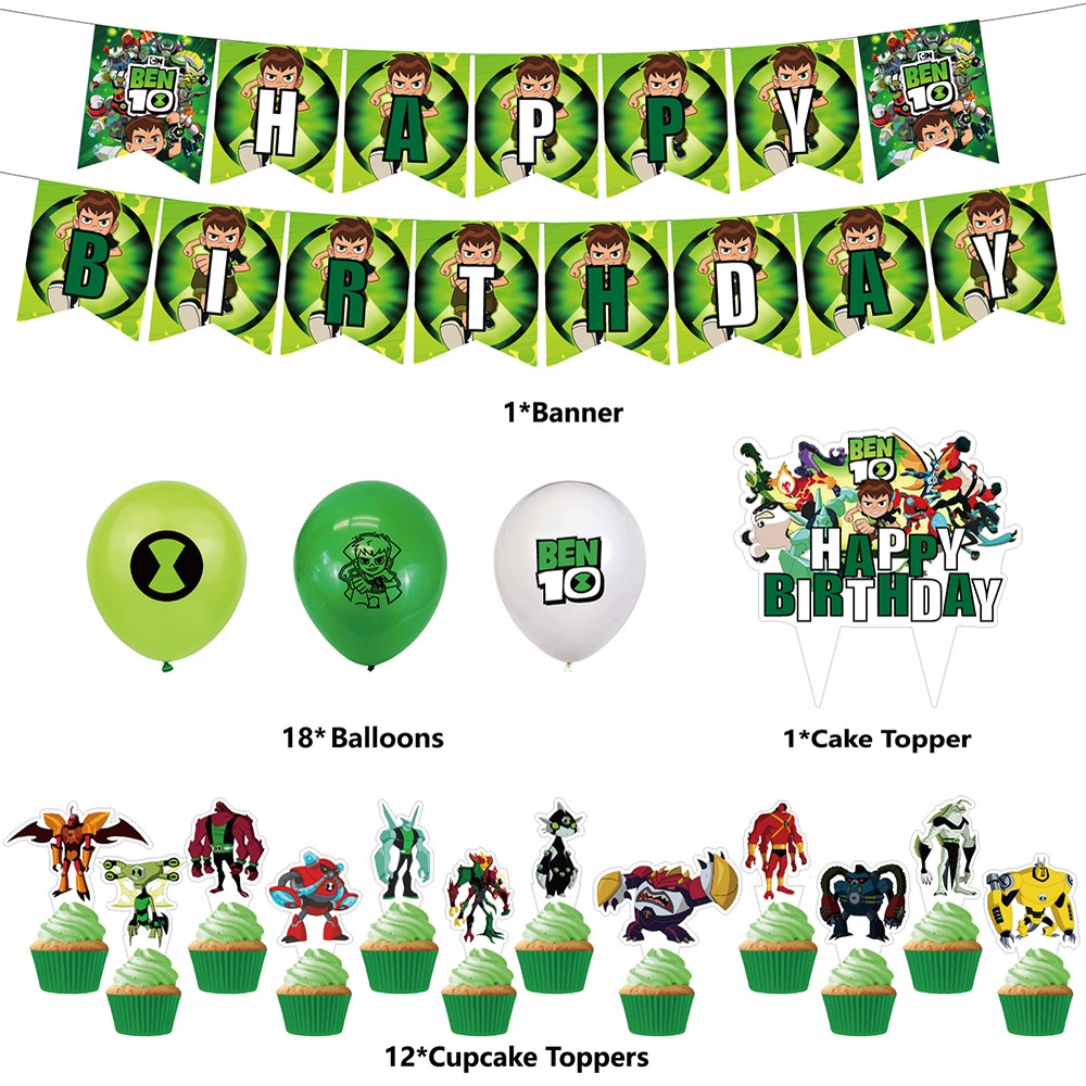BH2 Ben 10 Chủ Đề Trẻ Em Sinh Nhật Ngày Lễ Trang Trí Tiệc Biểu Ngữ Bánh topper Bóng Bộ Cung Cấp HB2