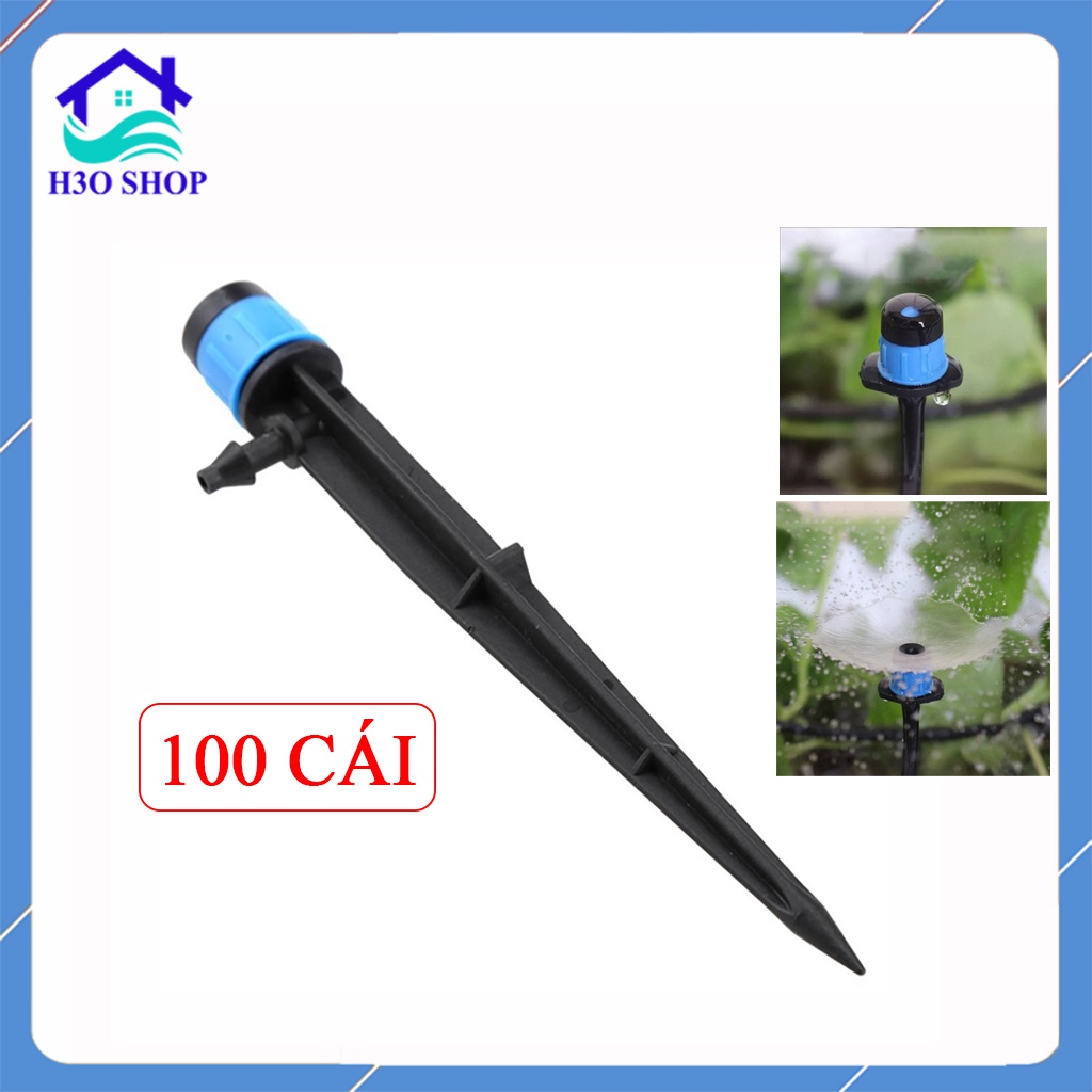100 cái béc xòe tưới gốc tỏa tròn 360 độ que cắm liền loại tốt (béc xòe xanh)
