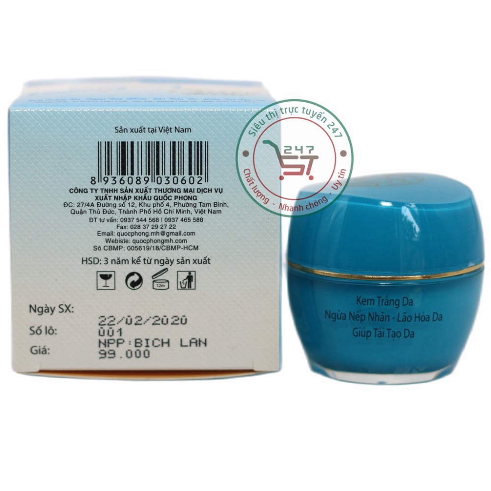 Kem dưỡng Trắng da mặt Ngừa nếp nhăn Lão hóa Tái tạo da SON nhau thai cừu Collagen 10g (Xanh dương)
