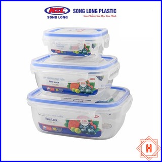 Song Long Plastic Bộ 3 hộp 4 khóa 2508 đựng bảo quản thực phẩm 1150ml, 620ml, 250ml nhựa cao cấp