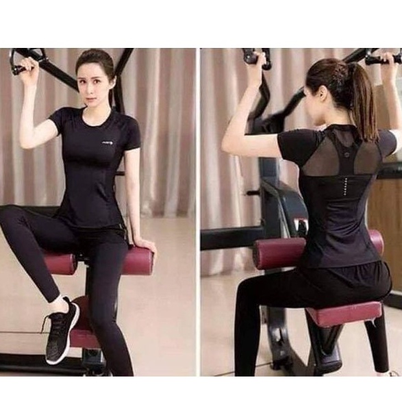 Bộ thể thao tập gym , yoga ,cộc tay AO15 màu xám, màu đen kín bụng phối lưới lưng