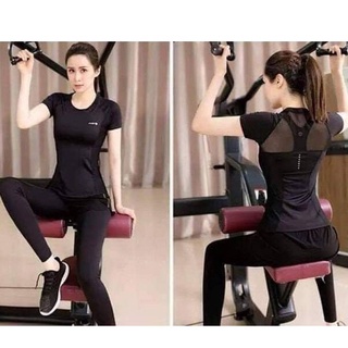 Áo thể thao cộc tay AO15 màu xám, màu đen phủ bụng phối lưới lưng tập gym,yoga...Hàng VNXK