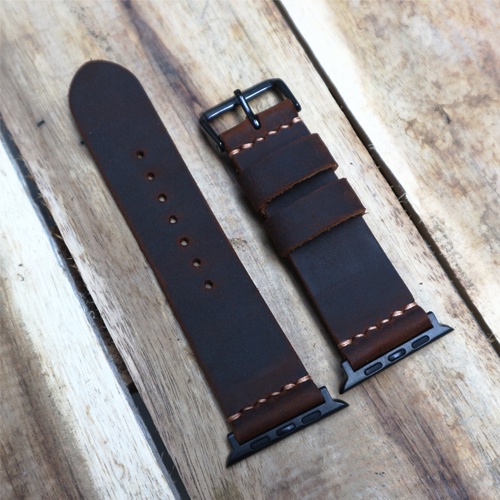 Dây đeo apple watch da bò sáp ngựa điên, dây da apple watch khâu tay cho các seri 1,2,3,4,5,6,7...