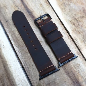 Dây đeo apple watch da bò sáp ngựa điên, dây da apple watch khâu tay cho các seri 1,2,3,4,5,6,7...