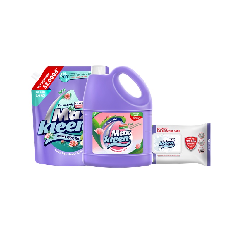 Ảnh Combo Túi nước giặt xả thiên nhiên 3.6kg + Chai nước lau sàn ngọt ngào 3.6kg + Khăn lau đa năng MaxKleen 1