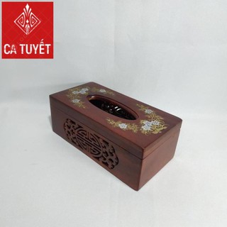 (RẺ NHẤT) HỘP ĐỰNG GIẤY CHỮ NHẬT KHẢM BI HOA VĂN SIÊU ĐẸP GỖ HƯƠNG