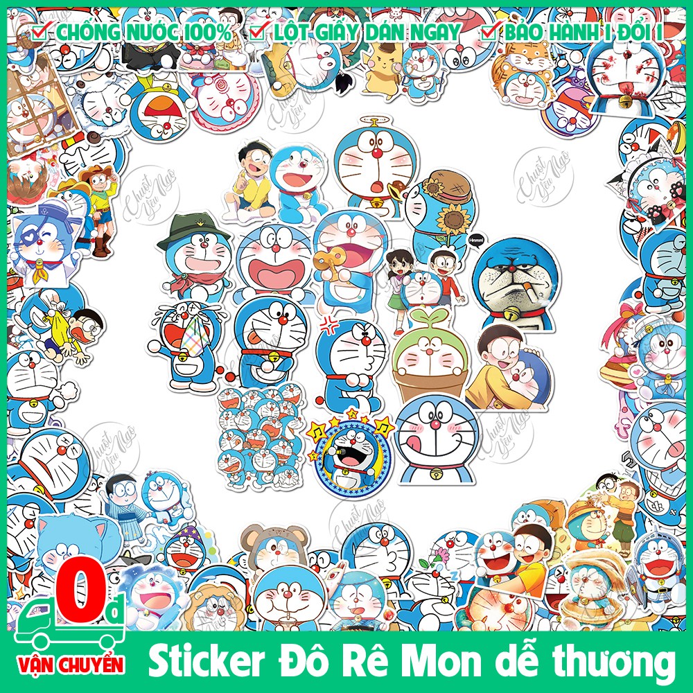 Combo 100 sticker không trùng decal Doraemon MÈO MÁY đến từ tương lai ...