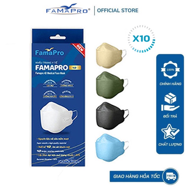 Ảnh Combo 10 Hộp khẩu trang y tế cao cấp kháng khuẩn 3 lớp Famapro 4D (10 cái/hộp) 2