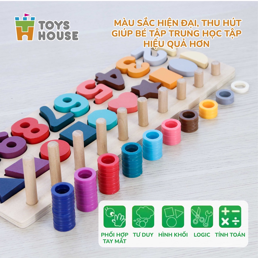 Ảnh Bảng gỗ học chữ số, hình khối và tập đếm giáo dục sớm cho trẻ Toyshouse 574 Đồ chơi lắp ghép cho bé, 3