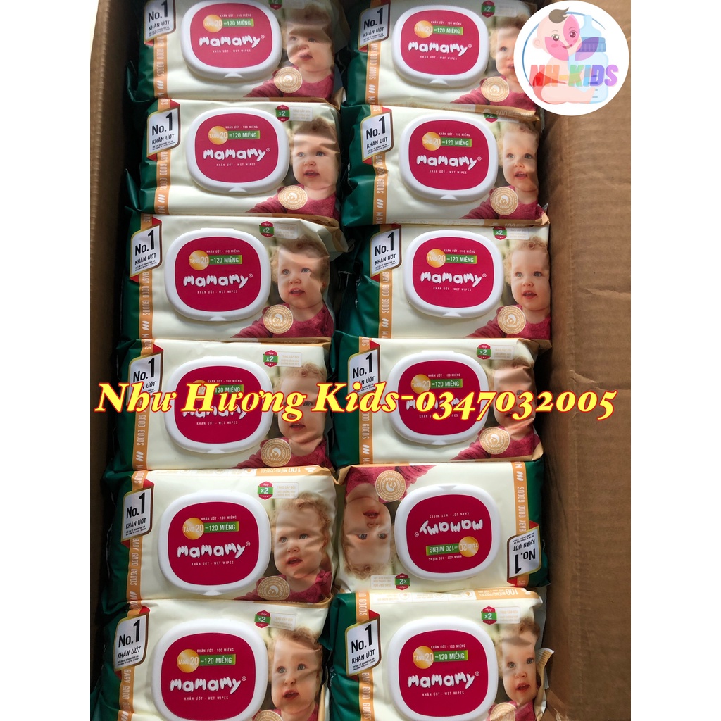 Khăn ướt cho bé Mamamy có nắp không mùi 120 tờ-100 tờ/gói-kháng khuẩn ...