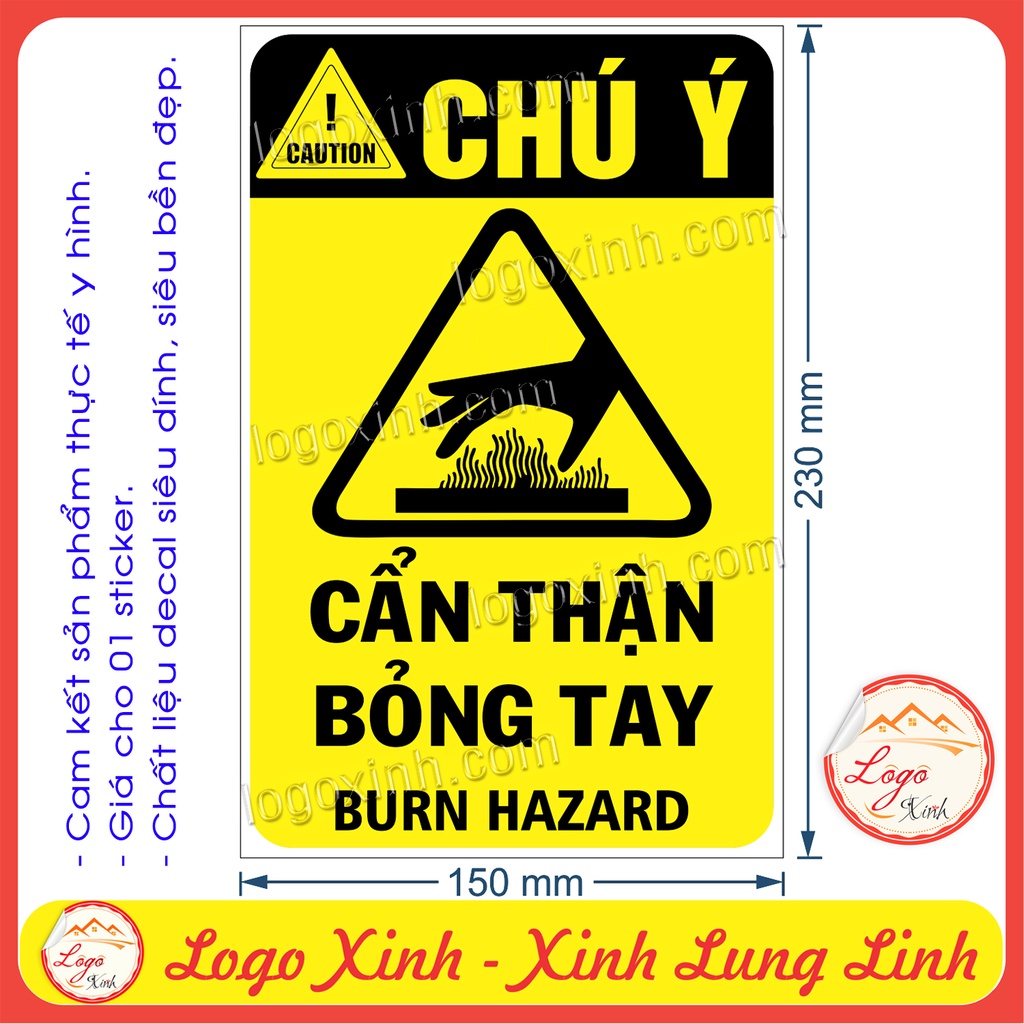 LOGO TEM STICKER BIỂN CẢNH BÁO CẨN THẬN BỎNG TAY, HOT SURFACE CAUTION ...