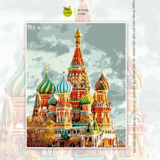 Tranh số hóa tự tô Madoca có khung 40x50cm Lâu đài nguy nga T1036