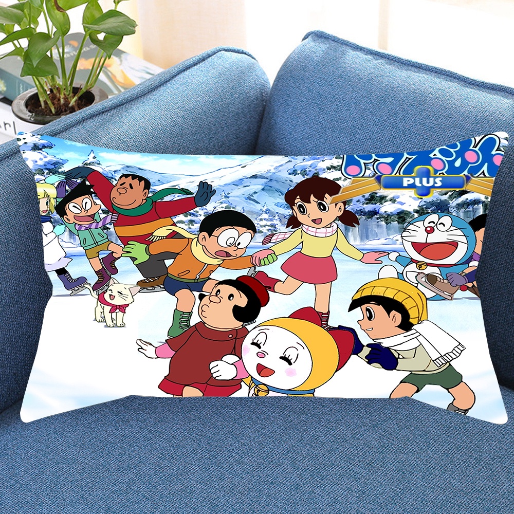 Vỏ Gối Hình Chữ Nhật In Hình Doraemon Đơn Sắc Bằng Polyeste Trang Trí Nhà Cửa (Không Kèm Lõi)