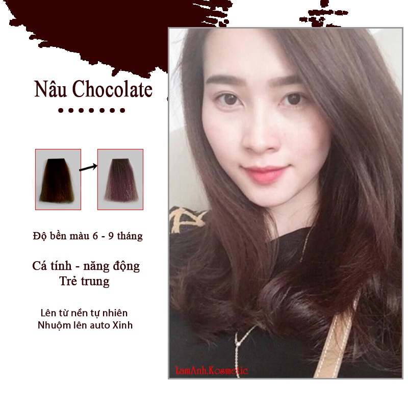 Thuốc nhuộm tóc màu NÂU CHOCOLATE 100ml kem nhuộm lên chuẩn tone