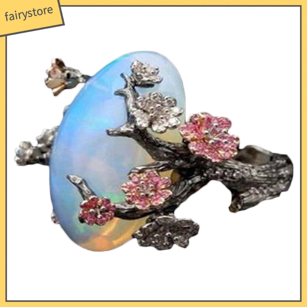 Nhẫn Đeo Tay Đính Đá Opal Nhân Tạo Phong Cách Cổ Điển Xinh Xắn