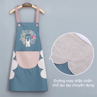Tạp dề chống thấm hình thỏ có túi để đồ điện thoại thời trang đáng yêu phù hợp với không gian nhà bếp { H }