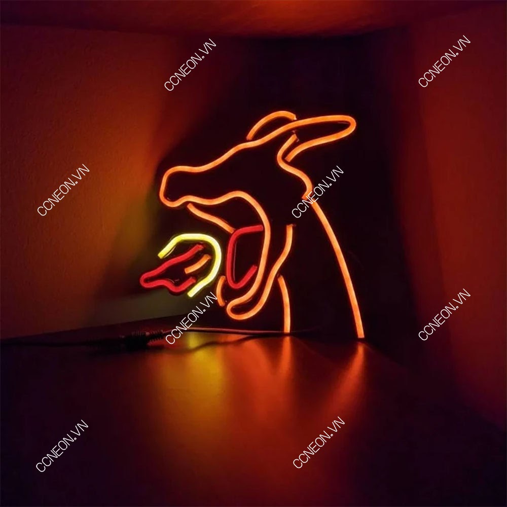 Đèn Trang Trí Led Neon Hình Rồng Charizard (Đèn Led Neon Hình Nhân Vật Pokemon)  [Kích thước 23 cm]