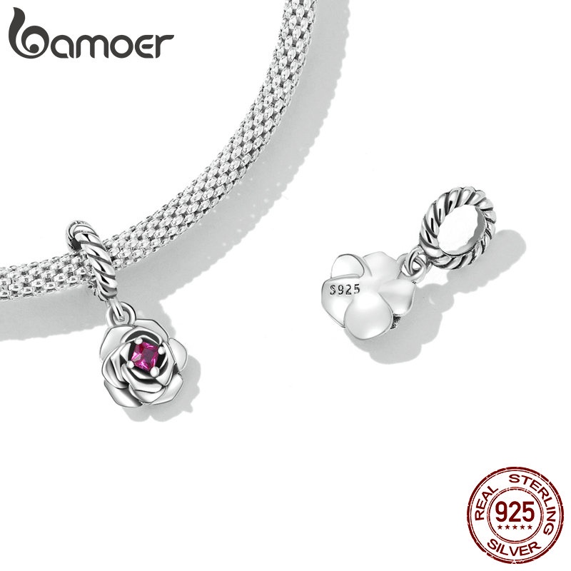 Mặt dây chuyền Bamoer bạc 925 mặt hoa hồng thanh lịch cho nữ