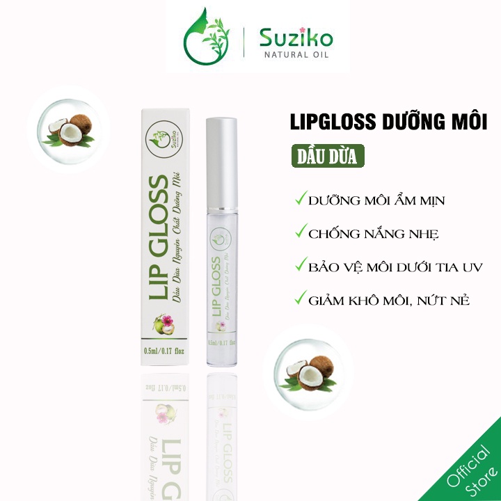 Lip Gloss dầu dừa nguyên chất từ thiên nhiên giúp dưỡng ẩm cải thiện môi khô Suziko |5ml