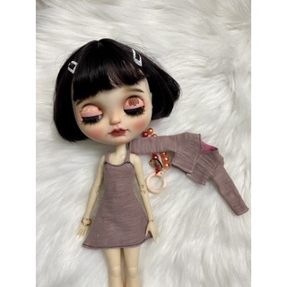 Set đầm dây kèm áo khoát size blythe,xinyi