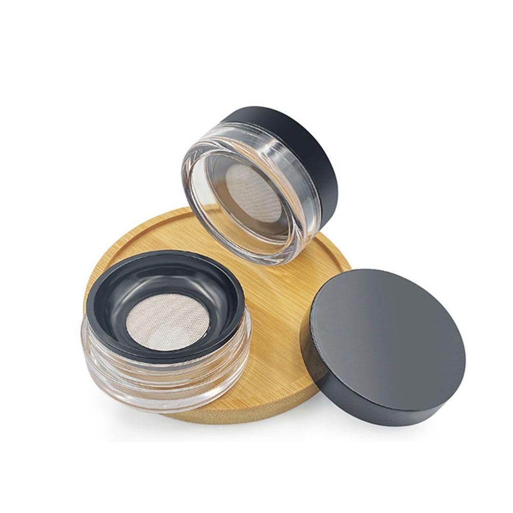FUHUIOT Loose Powder Pot Cầm Tay Trong Suốt Màu Đen Bột Hộp Bánh Đóng Gói Hộp Đựng Sifter Với Puff Sàng Hộp Đựng Bột Trống