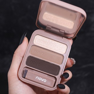 ♕Phấn Trang Điểm Lông Mày NOVO 3 Màu Tự Nhiên Chống Nước & Mồ Hôi Kèm Cọ Trang Điểm