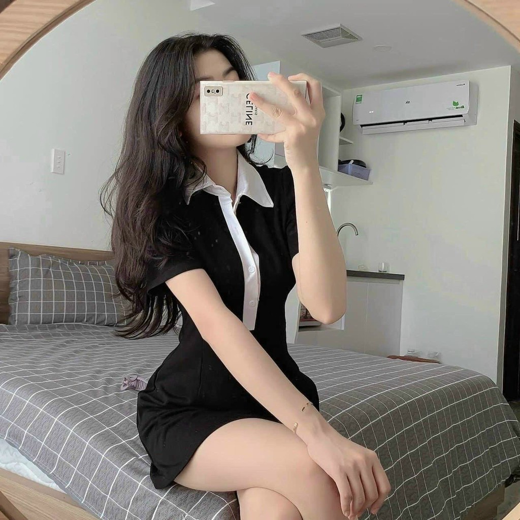 vay polo nu ngan tay dang xoe kieu om body vay du tiec phong cach cong so basic sexy mac di choi sieu xinh v006